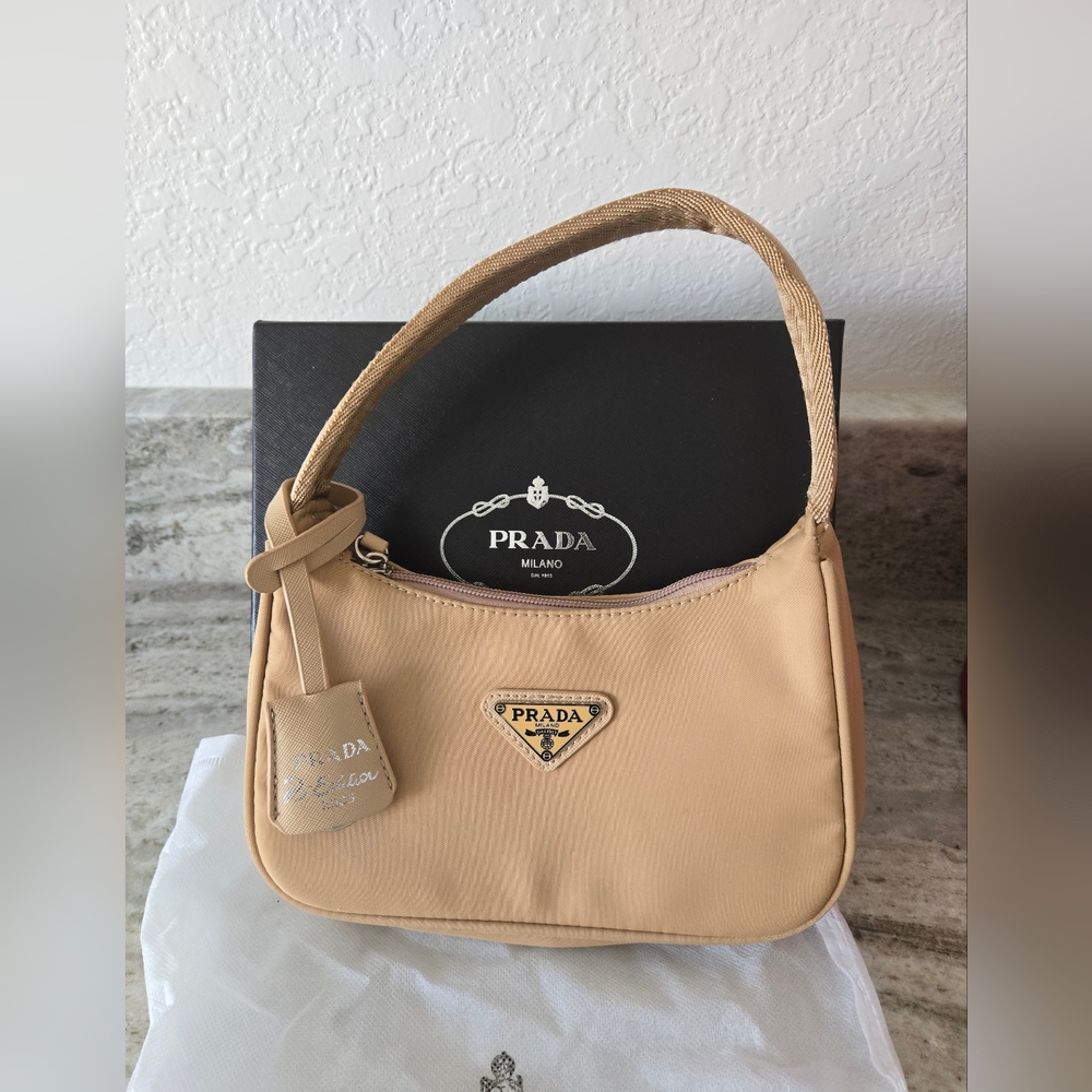 Cute Small Prada Beige Women's Clutch Shoulder Bag